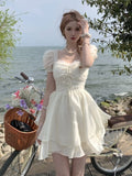 Fashionkova  2023 Summer Chiffion Sweet Fairy Mini Dress For Women Kawaii Evening Party Birthday Prom Midi Dress Korean Fashion Clothing