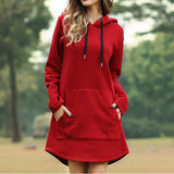 Fashionkova  Women Long Hoodie Dress Autumn Winter Long Sleeve Pocket  Drawstring Loose Hoodies Female Casual Oversized Hoody Dress Pullover