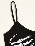 Fashionkova  Black Goth Skeleton Print Spaghetti Strap Crop Top Women Y2K Clothes Summer Harajuku Sexy V-Neck Skinny Tank Top Emo Tee Shirt