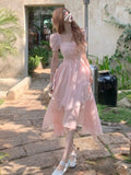 Fashionkova  2023 Summer Chiffion Sweet Fairy Mini Dress For Women Kawaii Evening Party Birthday Prom Midi Dress Korean Fashion Clothing