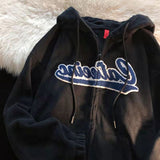 Fashionkova  Women Hoodie Harajuku Korean Version Oversized Solid Color Zip Up Sweatshirt Female Casual Long Sleeve Pocket Hooded Coat Jacket