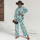 Fashionkova  Fashoin Stripes 2 Piece Set Women Loose Long Sleeve Blosue Wide Leg Pants Suit 2022 Elegant Zebra Stripes Office Ladies Outfits