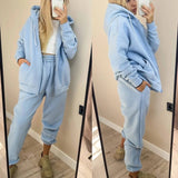 Fashionkova  Elegant Zipper Hooded Sweatshirt & Sport Pants Suit Women Casual Long Sleeve Solid Outfits Fashion Tracksuit Loose Two Piece Set