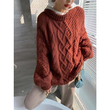 Fashionkova  Version Of Loose Languid Lazy Wind Twisted Flower Thickened Woolen Knit Woman Autumn Winter Round Neck Long Pullover Sweater