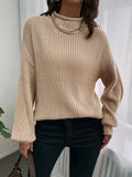 Fashionkova  Tan Earthtone 2022 Autumn Winter Women Pullover Sweater Mock Neck Kniting Knit Clothing Casual Office Lady Dailywear