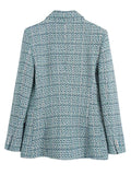 Fashionkova  Women Fashion Blue Tweed Blazer Jacket 2022 Spring Office Lady High Street Autumn Coat New Arrival Vintage Female Coats
