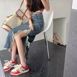 Fashionkova  Y2K Women Vintage Long High Waist Denim Jeans Skirt Female Straight Maxi Midi Knee Length A-Line Pencil Grunge Skirts Clothes