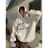 Fashionkova  Vintage Grey Hoodie Sweatshirt Long Sleeve Korean Fashion Baggy Plus Fluff Letter Printing Casual Female Tops Pullover Hoodie