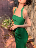 Fashionkova  Summer New Halter Elegant Party Dress For Women Female Fashion Sexy Bodycon Midi Ladies Sleeveless Clothes