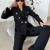 Fashionkova  Casual Long Sleeve Solid 2Pc Suits Fashion Lapel Double-Breasted Jacket And Slit Flare Pants Sets Women Elegant Slim Blazer Sets