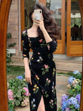 Fashionkova  Summer Women Elegant Long Sleeve Fashion Dress Slim Chic Female Casual French Style Print Clothes Vestidos