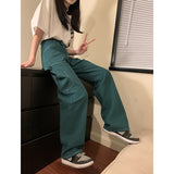 Fashionkova  Green Vintage Jeans Woman's High Waist 2022 Summer Wide Leg Denim Trouser Baggy Streetwear Chic Design Straight Jean Cargo Pants