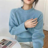 Fashionkova  Winter Vintage Base O-Neck Knitted Sweater Women Casual Lazy Oaf All-Match Pullover Sweaters Female Solid Simple Knitwear