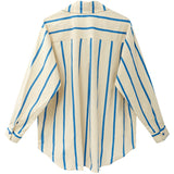 Fashionkova  Women's Blue Stripe Shirts Polo Collar Rabbit Embroidery Long Sleeves Vintage Casual Fashion Baggy Ladies Blouse Tops Spring