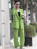 Fashionkova  Women Fashion Green Blazer Jacket Double Breasted 2022 Spring Autumn Casual Female Coat Solid New Arrival Coat Streetwear