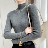 Fashionkova  2022 Autumn/Winter Slim And Versatile Woolen Knit Women's Commuter Half Turtleneck Pullover Cashmere Top In Solid Color