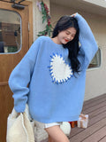 Fashionkova  Japanese Style Heart Print Sweater Women Harajuku Vintage Knitted Jumper Loose All-Match Pullover Tops For Sweet Girls