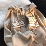 Fashionkova  Women Hoodie Harajuku Korean Version Oversized Solid Color Zip Up Sweatshirt Female Casual Long Sleeve Pocket Hooded Coat Jacket