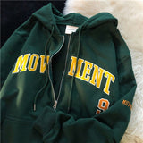 Fashionkova  Women Hoodie Harajuku Korean Version Oversized Solid Color Zip Up Sweatshirt Female Casual Long Sleeve Pocket Hooded Coat Jacket
