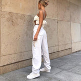 Fashionkova  High Waist Hole Ripped White Jeans Women Y2K Vintage 90S Denim Straight Pants Streetwear Hollow Boyfriend Baggy Denim Trousers