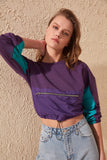 Fashionkova With Color Block Crop Knitted Sweatshirt