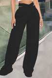 Fashionkova - Black Fashion Casual Solid Patchwork Regular High Waist Trousers