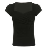 FashionKova - Criss Cross Ruched V Neck Tee