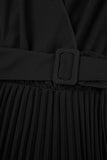 Fashionkova Red Casual Solid Frenulum Pleated V Neck Long Sleeve Dresses