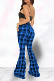 Fashionkova - Red Sexy Plaid Patchwork Boot Cut Mid Waist Speaker Full Print Bottoms