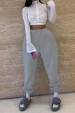 Fashionkova - Grey Elastic Fly Mid Solid Harlan pants Pants Bottoms