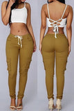 Fashionkova - White Fashion Casual Solid Basic Regular Mid Waist Trousers
