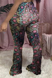 Fashionkova - Grey Elastic Fly Mid Leopard Boot Cut Pants Bottoms