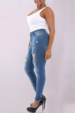 Fashionkova - Light Blue Denim Zipper Fly Mid Old Zippered washing pencil Pants Pants