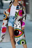 Fashionkova - White Fashion Casual Print Cardigan Turndown Collar Outerwear