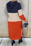 Fashionkova Pink Casual Daily Living Solid Contrast Hooded Collar Long Sleeve Dresses