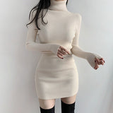 FashionKova - High Neck Long Sleeve Hip Dress