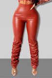 Fashionkova - Black Fashion Casual Solid Fold Regular High Waist Trousers