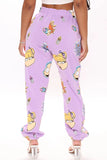 Fashionkova - Yellow and purple Drawstring Mid Print Character Straight Pants Bottoms