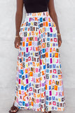 Fashionkova - Letter Print Casual Letter Print Patchwork Loose High Waist Wide Leg Full Print Bottoms