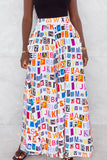 Fashionkova - Letter Print Casual Letter Print Patchwork Loose High Waist Wide Leg Full Print Bottoms