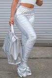 Fashionkova - Black Street Solid Patchwork Slit Fold Skinny High Waist Pencil Solid Color Bottoms