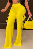 Fashionkova - Red Fashion Casual Solid Bandage Slit Regular High Waist Trousers
