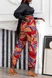Fashionkova - Red Fashion Casual Print Basic Regular High Waist Trousers