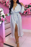 Fashionkova Stripe Casual Striped Patchwork Frenulum Buckle Shirt Collar Shirt Dress Dresses