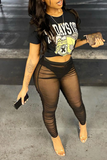 Fashionkova - Black Sexy Solid Mesh Skinny High Waist Pencil Solid Color Bottoms