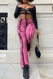 Fashionkova - Pink Fashion Casual Print Basic Regular High Waist Trousers