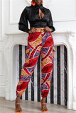 Fashionkova - Red Fashion Casual Print Basic Regular High Waist Trousers