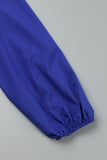 Fashionkova Royal Blue Casual Solid Patchwork Fold V Neck Waist Skirt Dresses(With Belt)