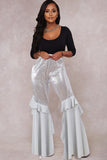 Fashionkova - White Elastic Fly Mid Sequin Solid Loose Pants