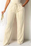 Fashionkova - Bare Color Fashion Casual Solid Basic Regular High Waist Trousers